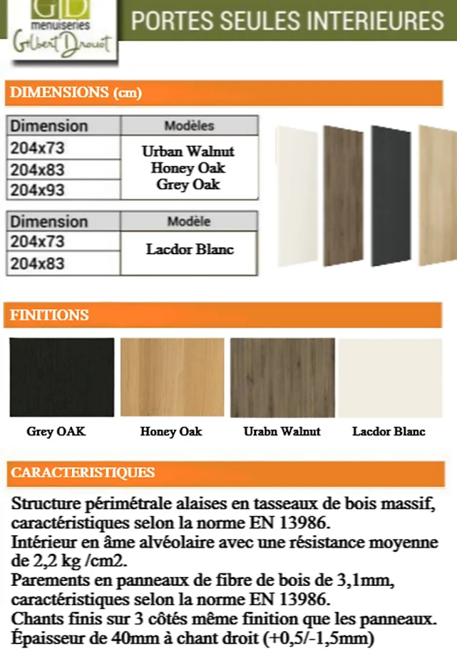 Porte Coulissante Honey Oak H204 X L93, Rail Roulettes, Coquilles-Gd Menuiseries Hot