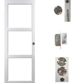 Porte Coulissante Kenya Blanc Vitrage Transparent H204 X L73, Serrure Condamnation-Gd Menuiseries Clearance