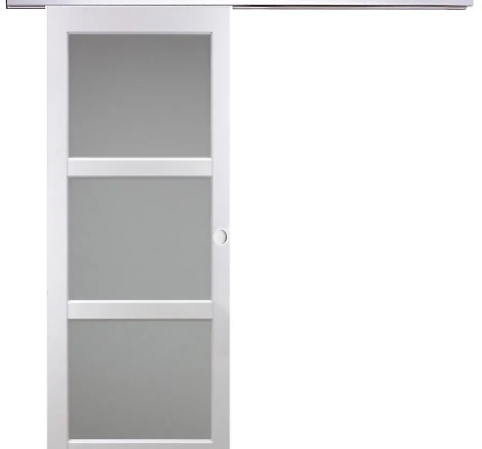 Porte Coulissante Kenya Blanc Vitrée H204 X L73, Rail Alu, Coquilles Blanc-Gd Menuiseries Sale