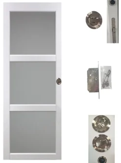 Porte Coulissante Kenya Blanc Vitrée H204 X L83, Serrure Condamnation-Gd Menuiseries Outlet