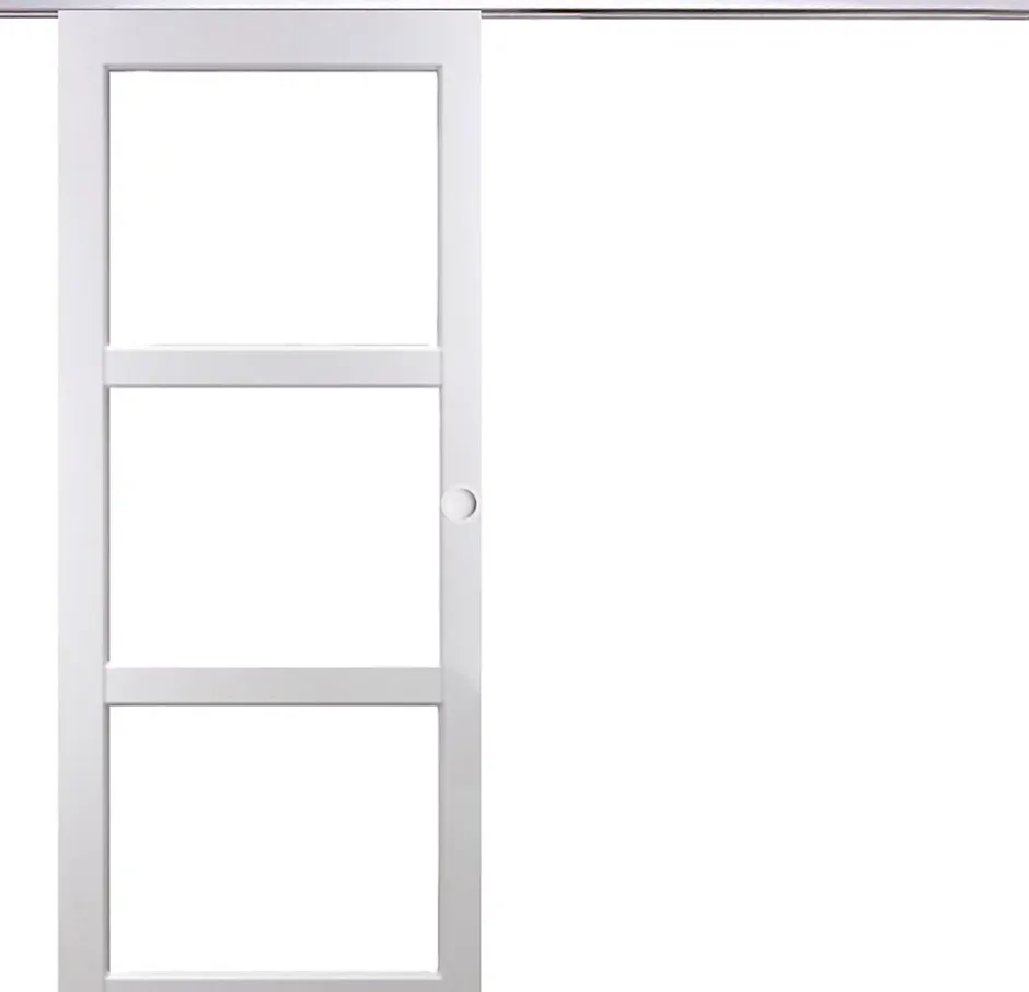 Gd Menuiseries Porte Coulissante Kenya Blanc Vitrage Transparent H204 X L73, Rail Alu, Coquilles Blanc