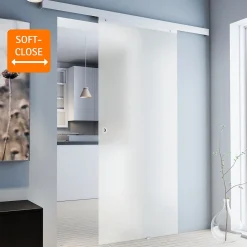 Schulte Porte Coulissante En Verre - 102x220 - Décor Opaque - Poignée Ronde + Double Amortisseur Softclose