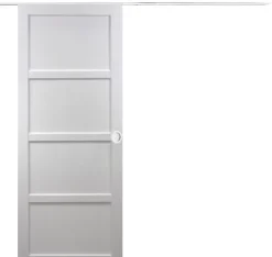 Gd Menuiseries Porte Coulissante Tamera Blanc 4 Panneaux H204 X L73, Rail Alu Bandeau Blanc, Coquilles Blanc