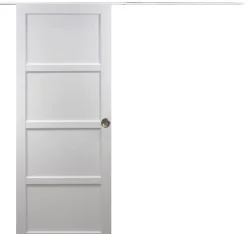 Porte Coulissante Tamera Blanc 4 Panneaux H204 X L73, Rail Alu Bandeau Blanc, Coquilles-Gd Menuiseries Clearance