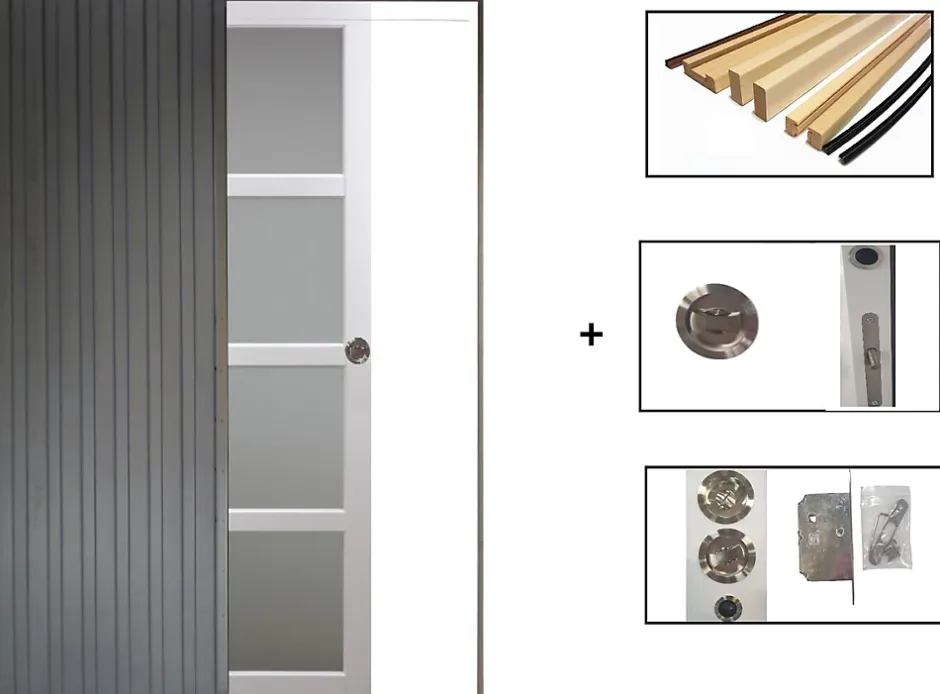 Gd Menuiseries Porte Coulissante Tana Blanc Vitrée H204 X L83, Galandage, Kit Finition