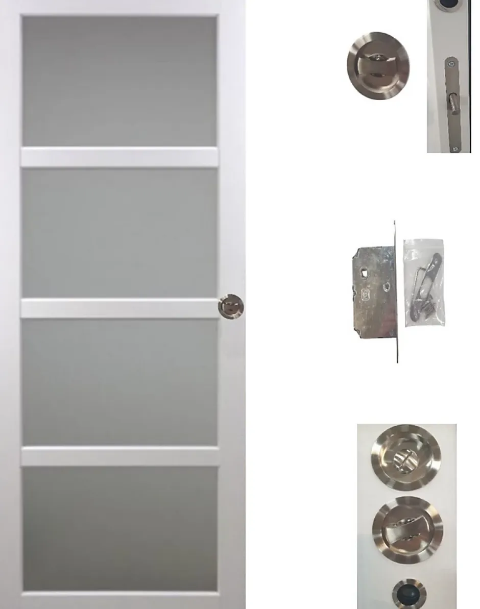 Gd Menuiseries Porte Coulissante Tana Blanc Vitrée H204 X L83, Galandage, Kit Finition