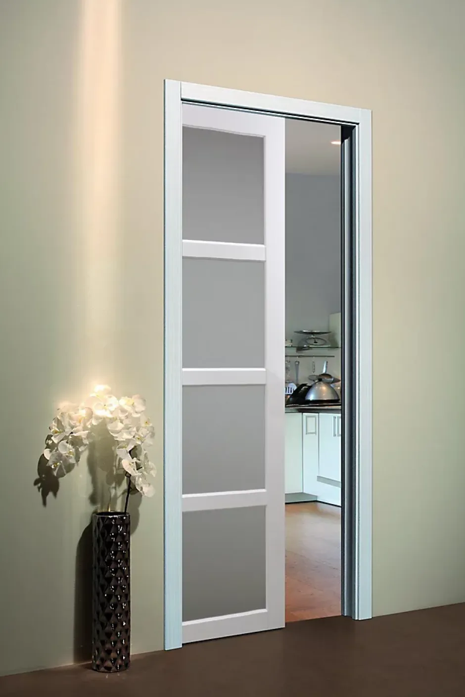 Gd Menuiseries Porte Coulissante Tana Blanc Vitrée H204 X L83, Galandage, Kit Finition