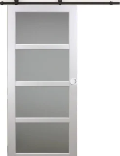 Porte Coulissante Tana Blanc Vitrée H204 X L83, Rail Roulettes, Coquilles Blanc-Gd Menuiseries Online