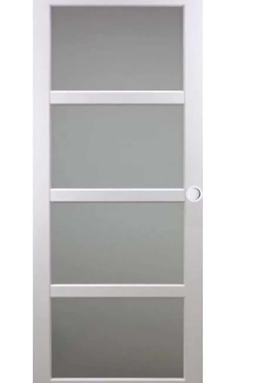 Porte Coulissante Tana Blanc Vitrée H204 X L73, Rail Alu Bandeau Blanc, Coquilles Blanc-Gd Menuiseries New