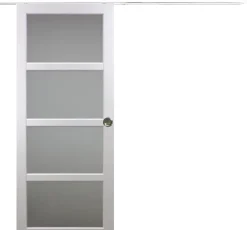 Gd Menuiseries Porte Coulissante Tana Blanc Vitrée H204 X L93, Rail Alu Bandeau Blanc, Coquilles