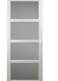 Porte Coulissante Tana Blanc Vitrée H204 X L93, Rail Roulettes, Coquilles Blanc-Gd Menuiseries Online