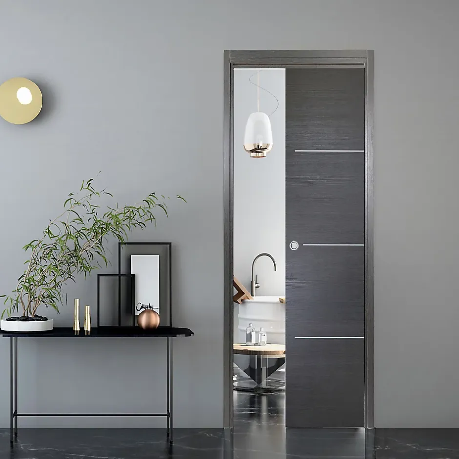 Porte coulissante Triaconta grise H.204 x l.83 cm