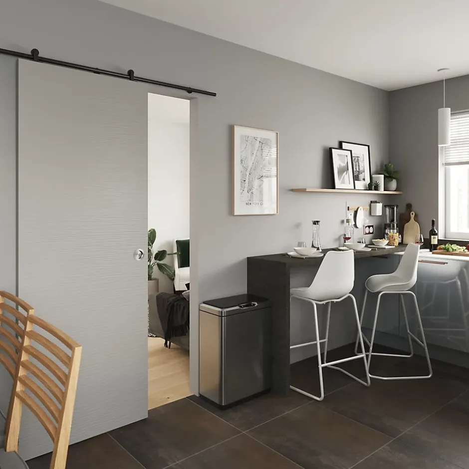 Porte coulissante Vague relief blanc H.204 x l.73 cm