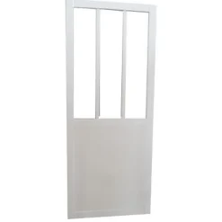 Porte coulissante vitrée esprit atelier blanc H.204 x l.83 cm-