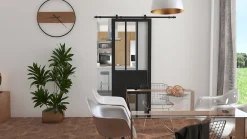 Porte coulissante vitrée esprit atelier noir H.204 x l.73 cm