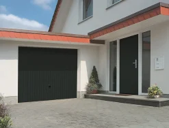 Porte de garage basculante acier gris RAL 7016 - l.237,5 x h.200 cm - manuelle (pré-montée)- Discount