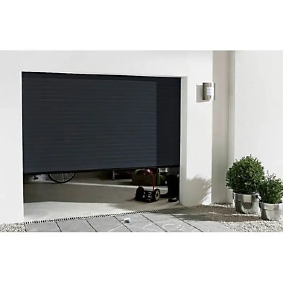 Porte de garage enroulable motorisée aluminium Agathe gris - L.240 x h.200 cm (pré-montée)-PROTECTA Online