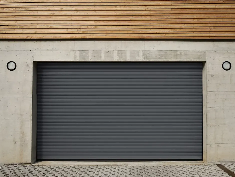 Porte de garage motorisée enroulable aluminium Ambre Gris H.200 x L.240 cm-Protecta Hot