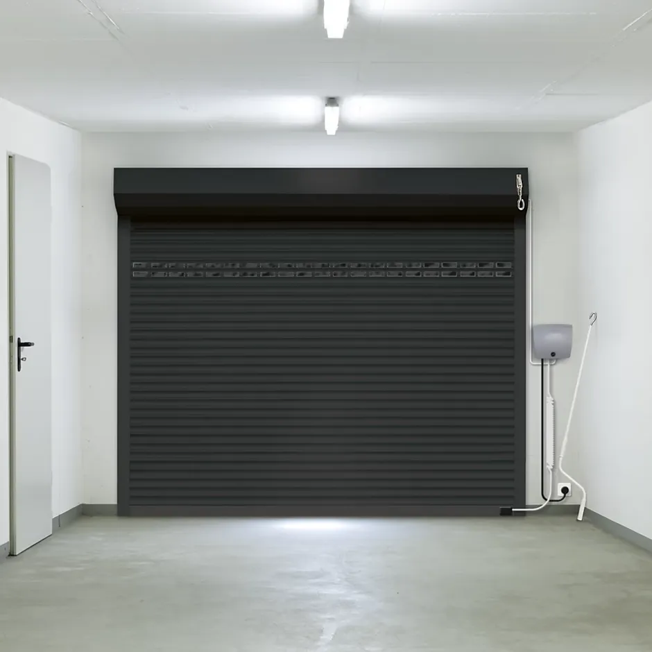 Porte de garage motorisée enroulable aluminium Ambre Gris H.200 x L.240 cm-Protecta Hot