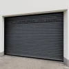 Porte de garage motorisée enroulable aluminium Ambre gris H.200 x L.253,2 cm avec hublots-Protecta Online