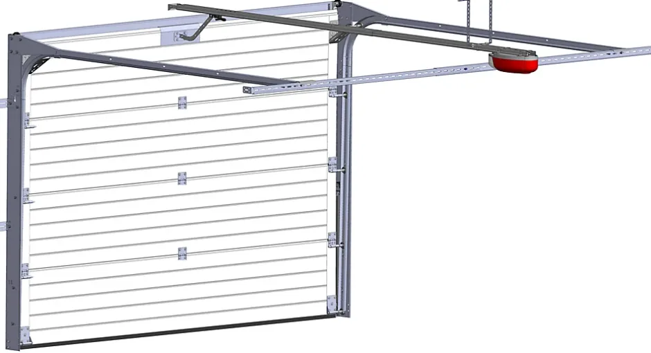 Porte de garage sectionnelle blanche motorisée l.300 x H.212,5 cm x Ep.40 mm, Polygrain-Spadone New