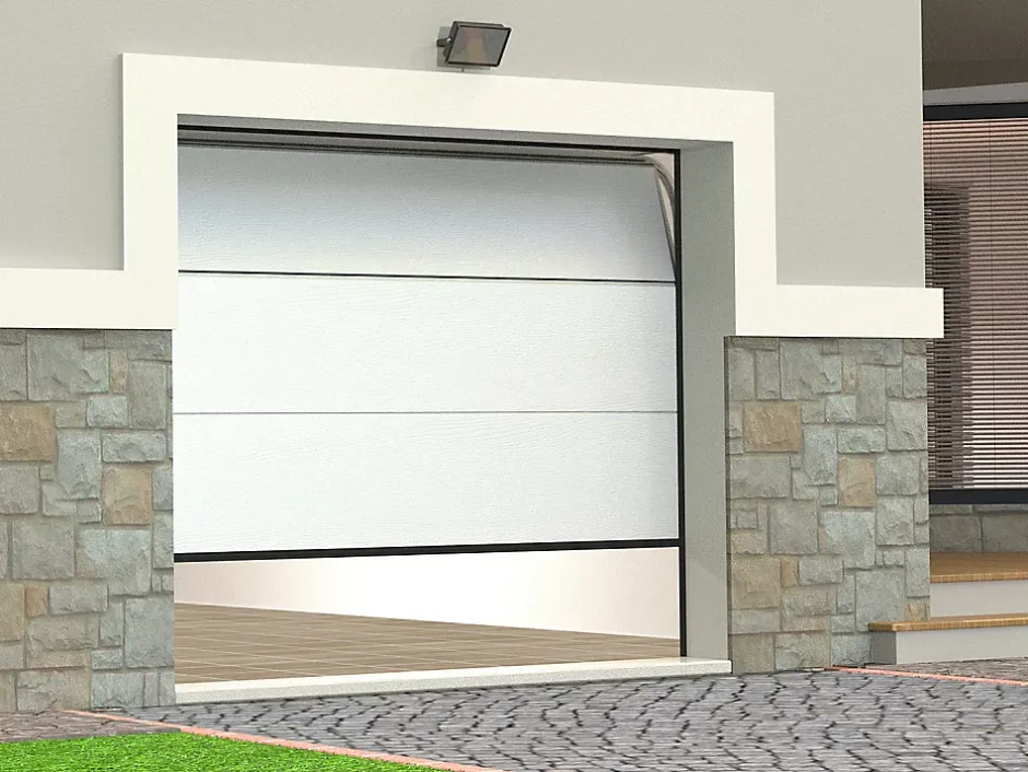 Porte de garage sectionnelle effet bois blanc avec moteur L254 x H218 cm - PRIETA-Somfy Best