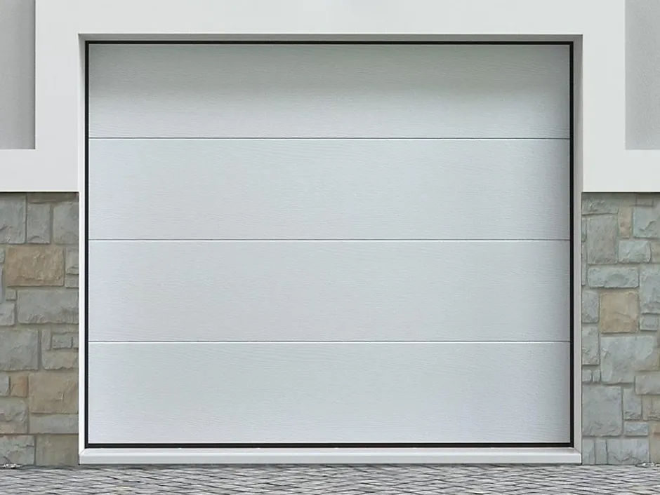 Porte de garage sectionnelle effet bois blanc avec moteur L254 x H218 cm - PRIETA-Somfy Best