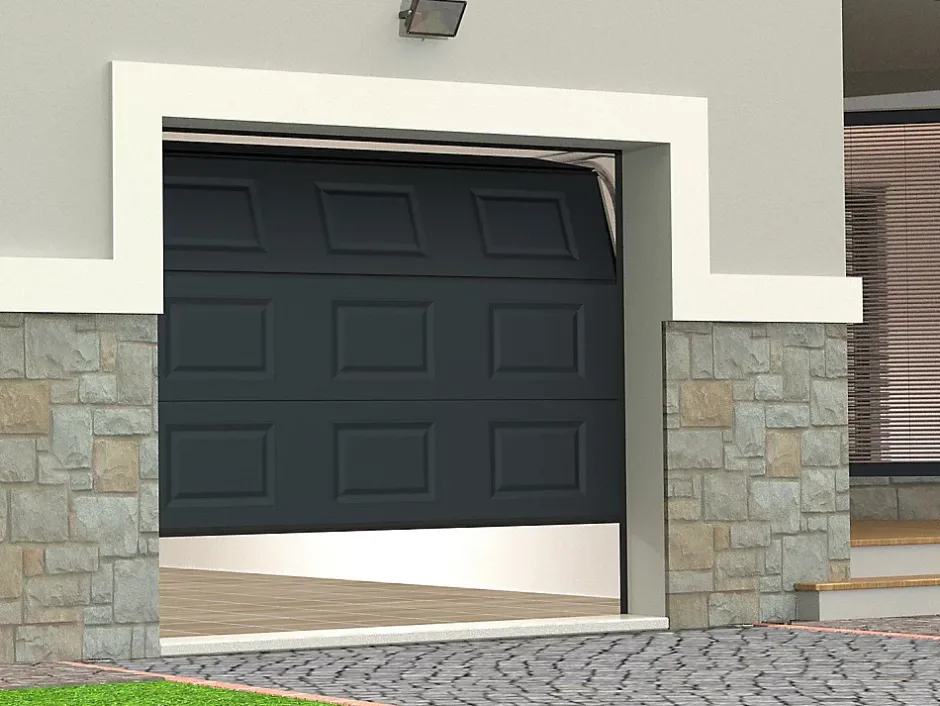 Vente-unique Porte de garage sectionnelle à cassette anthracite motorisée L254 x H218 cm - CAOPAS