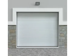 Vente-unique Porte de garage sectionnelle effet rainuré blanc motorisée L254 x H218 cm - NORIA