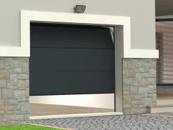 Vente-unique Porte de garage sectionnelle effet bois anthracite motorisée L254 x H218 cm - PRIETA