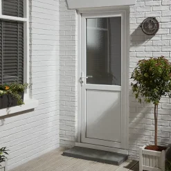 Porte de service 1/2 vitrée PVC 90 x h.205 cm poussant droit