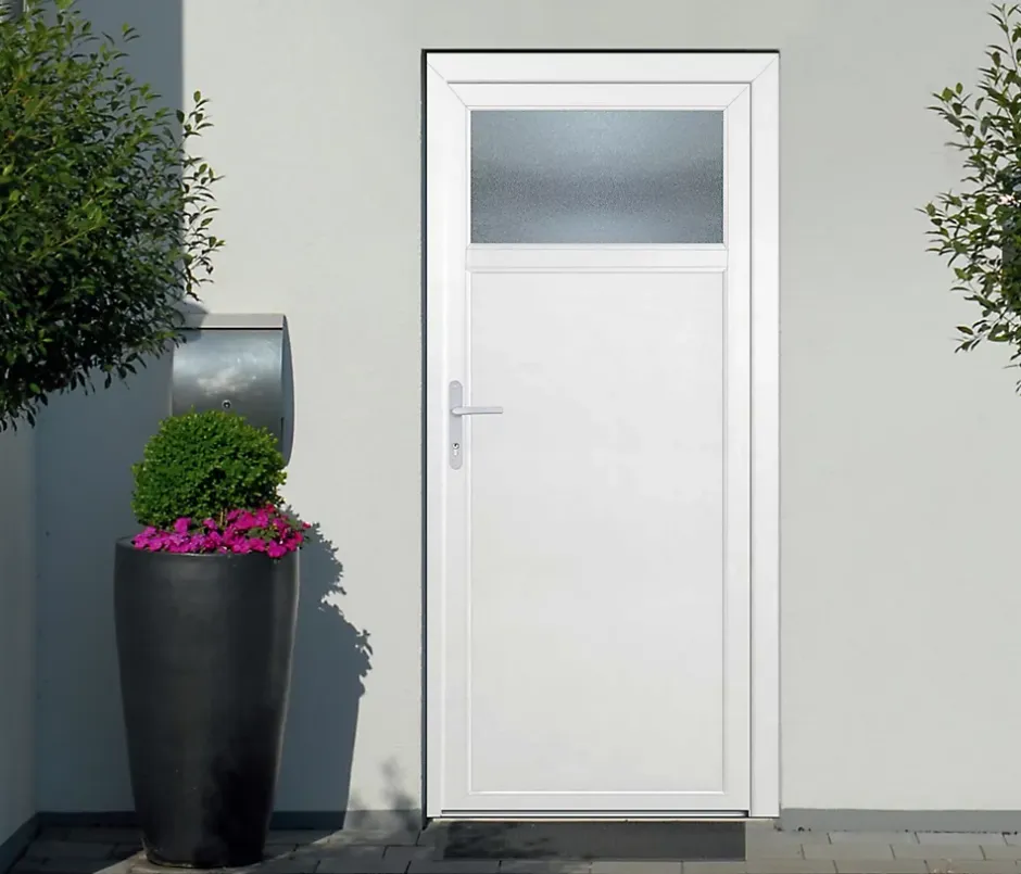 Porte de service 1/4 vitrée PVC 90 x h.200 cm poussant droit- Best