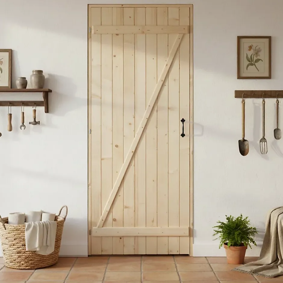 Porte de service bois 80 x h.200 cm poussant droit