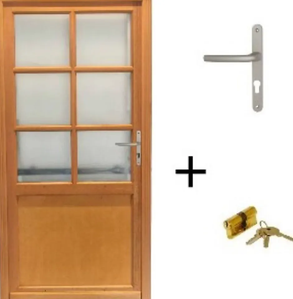 Gd Menuiseries Porte De Service Bois Vitrée Naxos, H,200xl,80 Côte Tableau, P.gauche , Poignée, Barillet