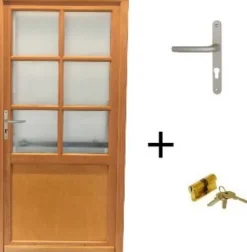 Porte De Service Bois Vitrée Naxos, H.215xl.90 Côte Tableau, P.droit, Poignée, Barillet-Gd Menuiseries Discount