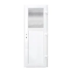 Porte de service pvc 1/2 vitrée gris anthracite ext. et blanc int 80 x h.205 cm poussant gauche- Clearance