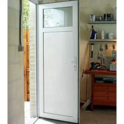 Geom Porte de service pvc 1/4 vitrée Servicio 80 x h.205 poussant droit