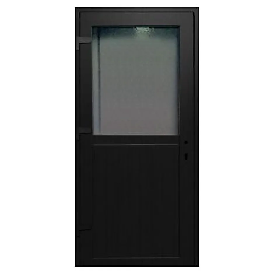 Porte de service pvc 1/2 vitrée gris anthracite ext. et blanc int. 80 x h.205 cm poussant droit