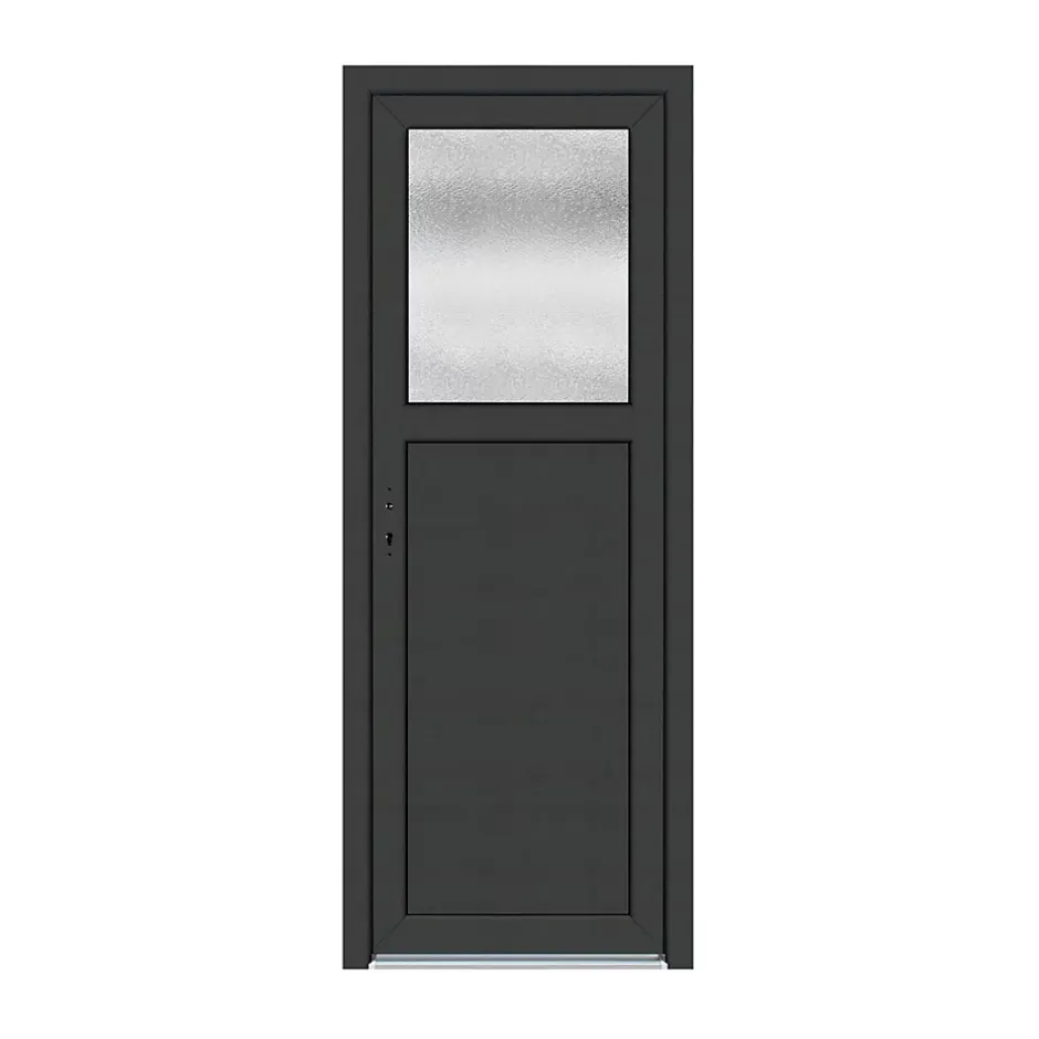 Porte de service pvc 1/2 vitrée gris anthracite ext. et blanc int. 80 x h.205 cm poussant droit