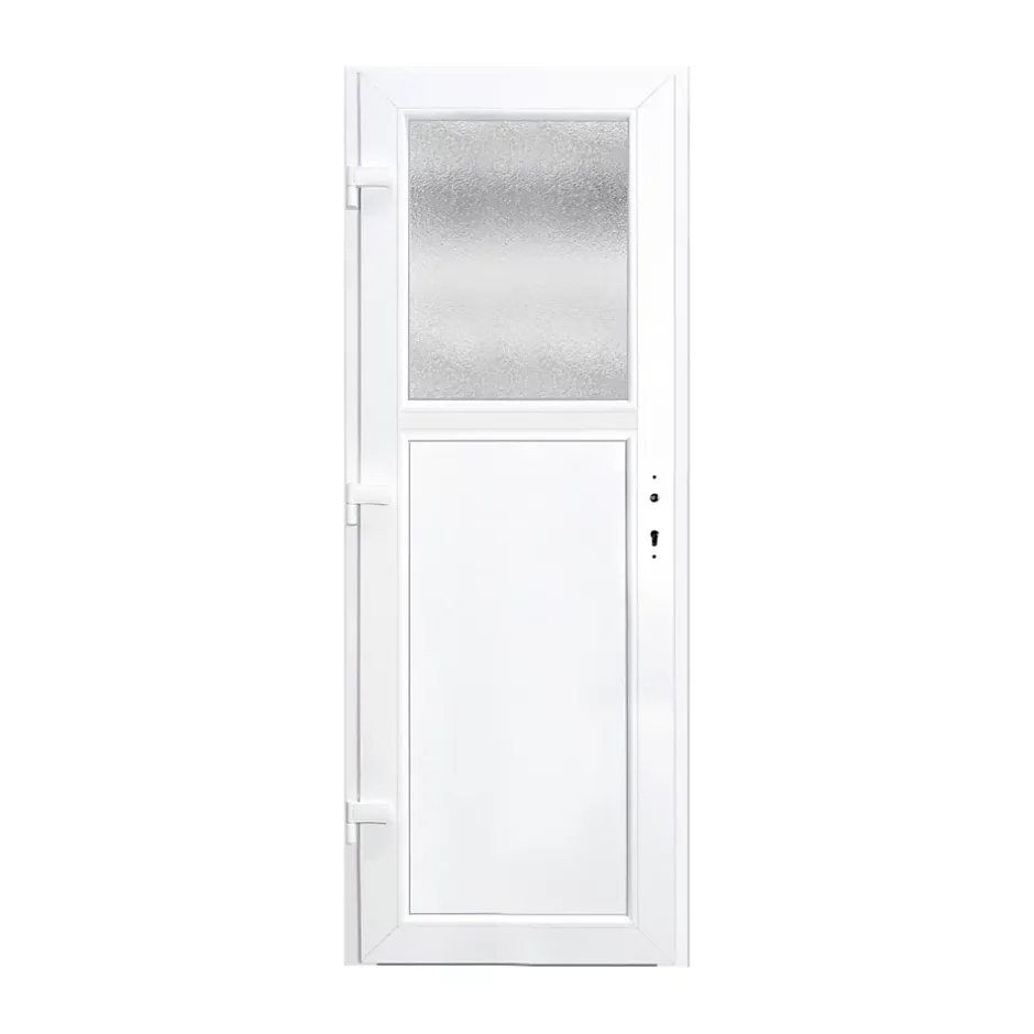 Porte de service pvc 1/2 vitrée gris anthracite ext. et blanc int. 80 x h.205 cm poussant droit