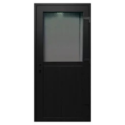 Porte de service pvc 1/2 vitrée gris anthracite ext. et blanc int 90 x h.205 cm poussant gauche
