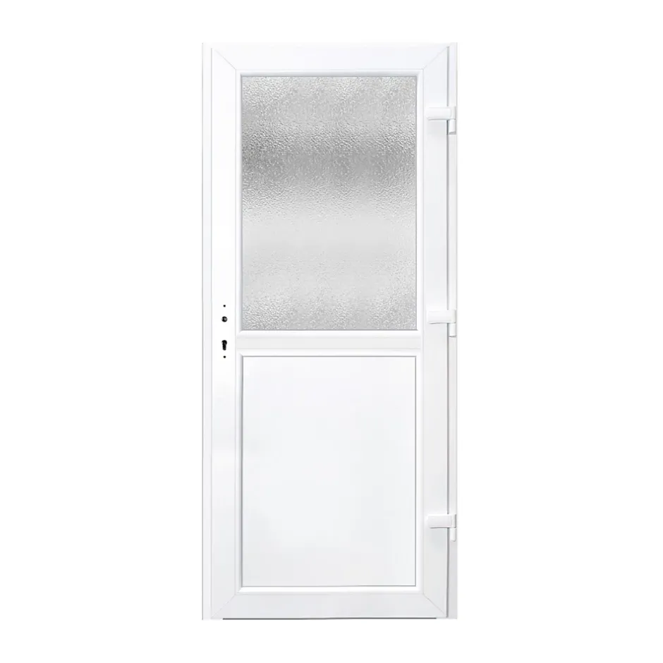 Porte de service pvc 1/2 vitrée gris anthracite ext. et blanc int 90 x h.205 cm poussant gauche