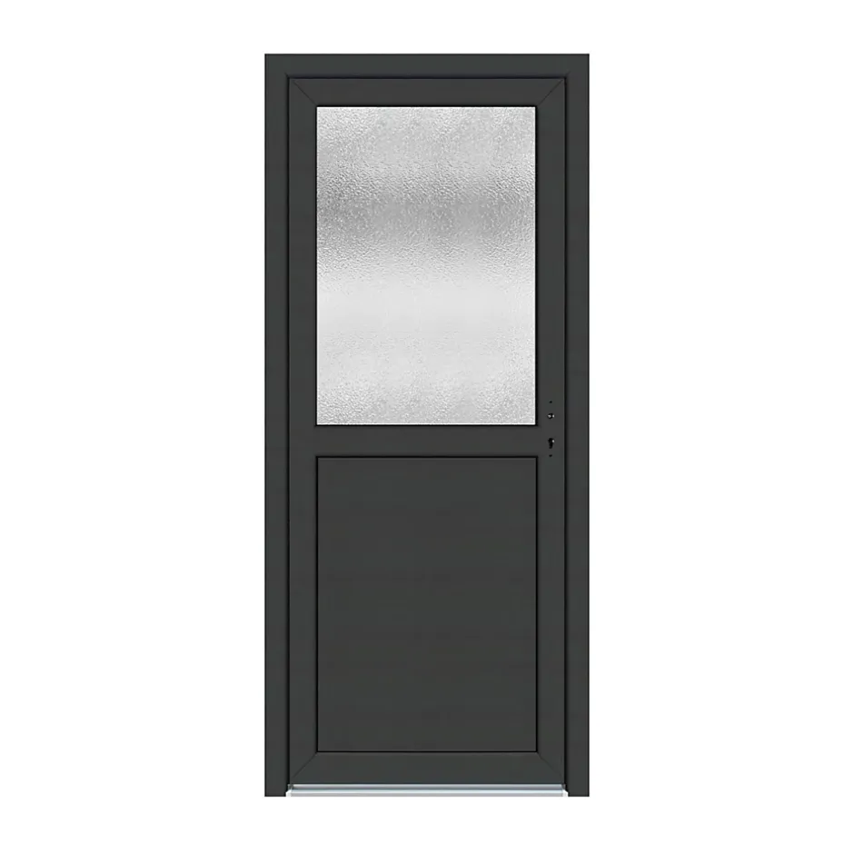 Porte de service pvc 1/2 vitrée gris anthracite ext. et blanc int 90 x h.205 cm poussant gauche