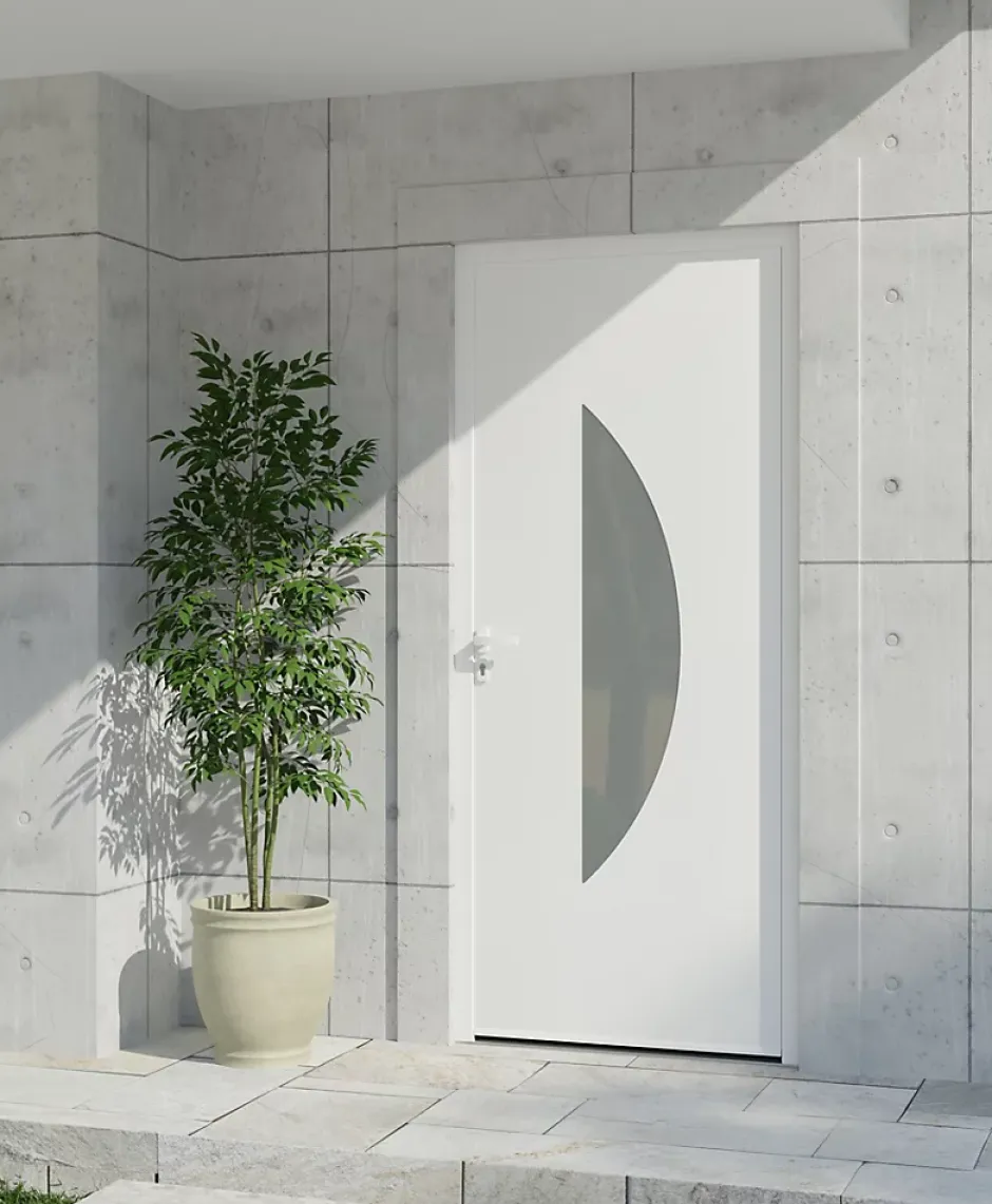 4ALU Porte d'entrée alu blanc Demi Lune H.215 x l.90 cm poussant droit