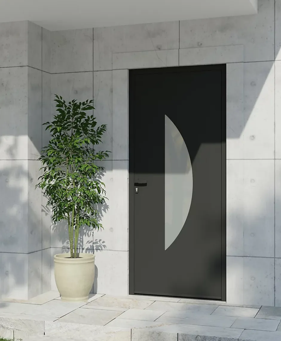 Porte d'entrée alu gris Demi Lune H.215 x l.90 cm poussant droit-4ALU New