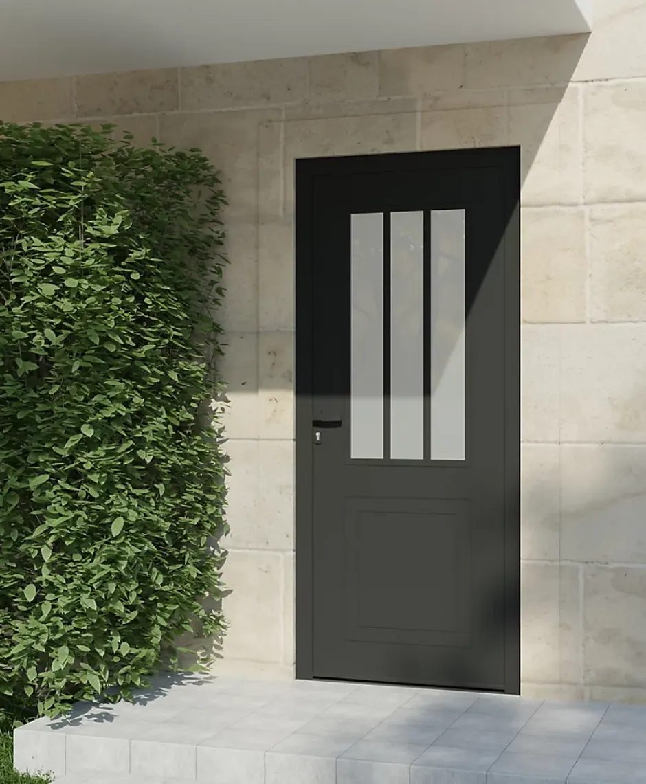 Porte d'entrée alu gris Sestri H.215 x l.90 cm poussant droit-4ALU Online