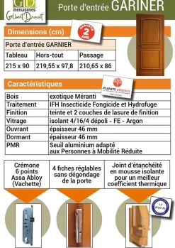 Gd Menuiseries Porte D'entrée Bois Pleine Garnier, H.215xl.80 Côte Tableau, P.droit