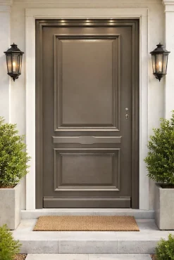 Porte D'entrée Bois Pleine Cassy Gris Ral 7039, H.215xl.90 Côte Tableau P. Gauche-Gd Menuiseries Outlet