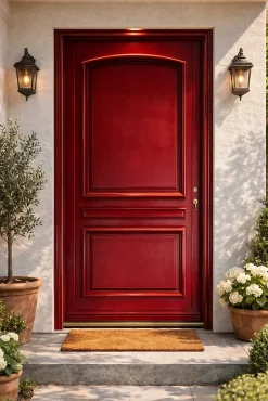 Gd Menuiseries Porte D'entrée Bois Pleine Carene Rouge Ral 3004, H.215xl.90 Côte Tableau P.gauche