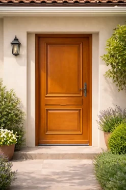 Gd Menuiseries Porte D'entrée Bois Pleine Safran, H.215xl.90 Côte Tableau P. Gauche